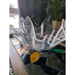 Lucite Acrylic Handkerchief pinched Bowl Mid Century 1970 12"